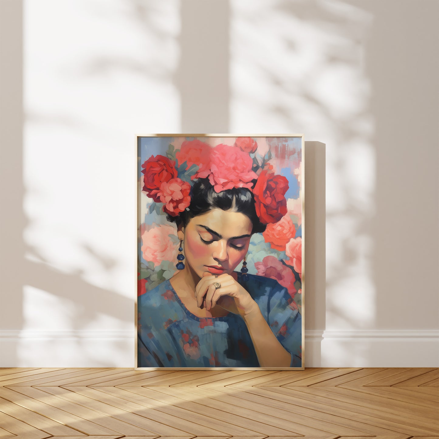 Frida Kahlo and Pink Flowers